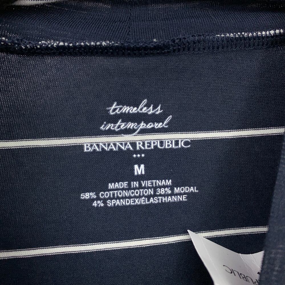 Banana Republic Timeless Mock Neck Half Sleeve T-Shirt Navy White Striped NEW - Picture 6 of 6